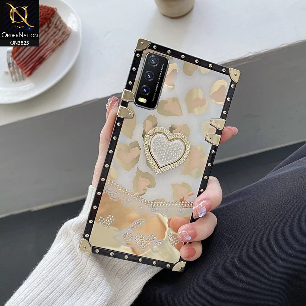 Vivo Y12s Cover - Design2 - Heart Bling Diamond Glitter Soft TPU Trunk Case With Ring Holder