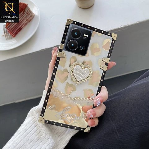 Vivo Y35 Cover - Design2 - Heart Bling Diamond Glitter Soft TPU Trunk Case With Ring Holder