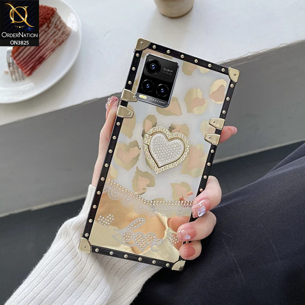 Vivo Y21e Cover - Design2 - Heart Bling Diamond Glitter Soft TPU Trunk Case With Ring Holder