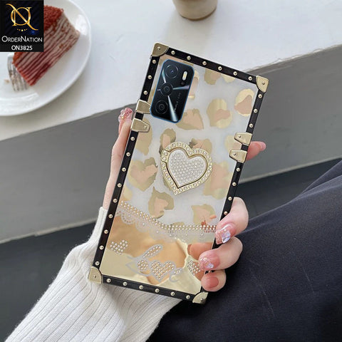 Oppo A16 Cover - Design2 - Heart Bling Diamond Glitter Soft TPU Trunk Case With Ring Holder