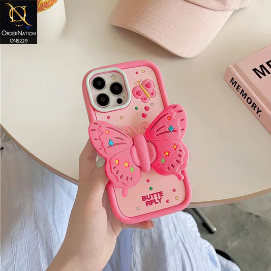 iPhone 15 Pro Max Cover - Design3 - Cute 3D Butterfly Bracket Kickstand Beautiful Soft Case