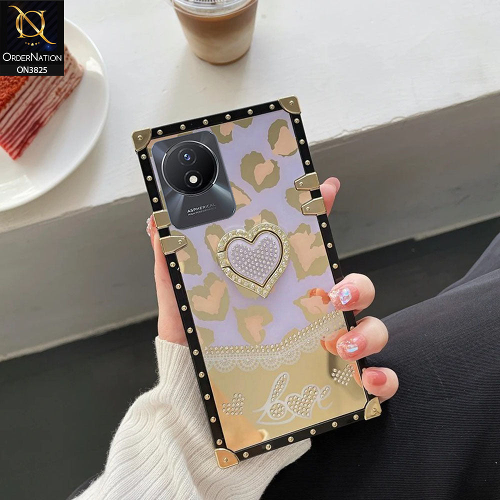 Vivo Y11 2023 Cover - Design 3 - Heart Bling Diamond Glitter Soft TPU Trunk Case With Ring Holder