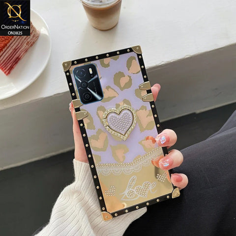 Oppo A16 Cover - Design3 - Heart Bling Diamond Glitter Soft TPU Trunk Case With Ring Holder