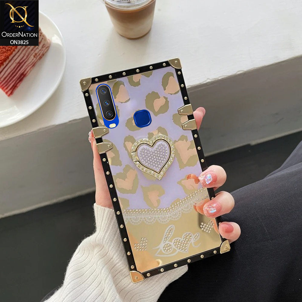 Vivo Y17 Cover - Design3 - Heart Bling Diamond Glitter Soft TPU Trunk Case With Ring Holder