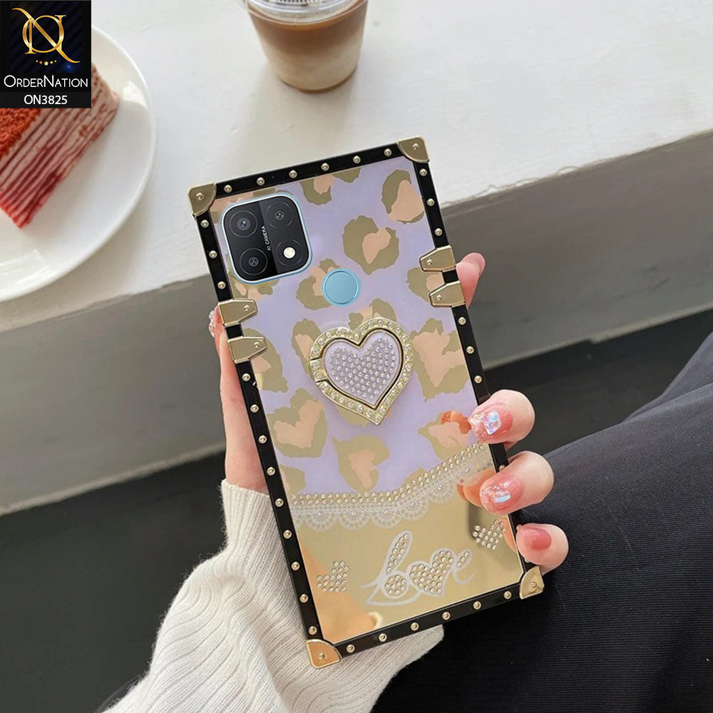 Oppo A15s Cover - Design3 - Heart Bling Diamond Glitter Soft TPU Trunk Case With Ring Holder