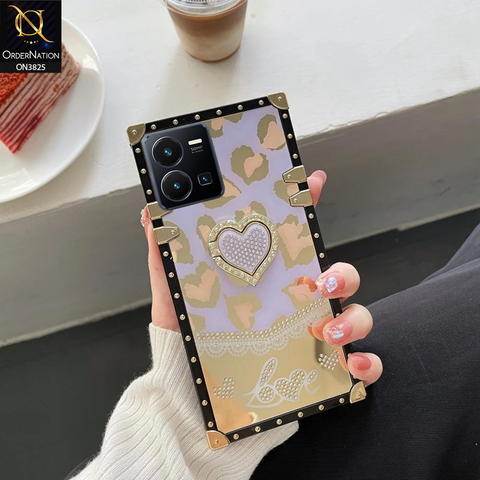 Vivo Y35 Cover - Design3 - Heart Bling Diamond Glitter Soft TPU Trunk Case With Ring Holder