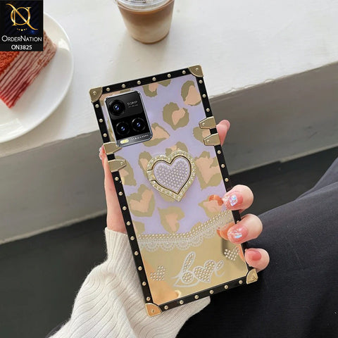 Vivo Y33s Cover - Design3 - Heart Bling Diamond Glitter Soft TPU Trunk Case With Ring Holder