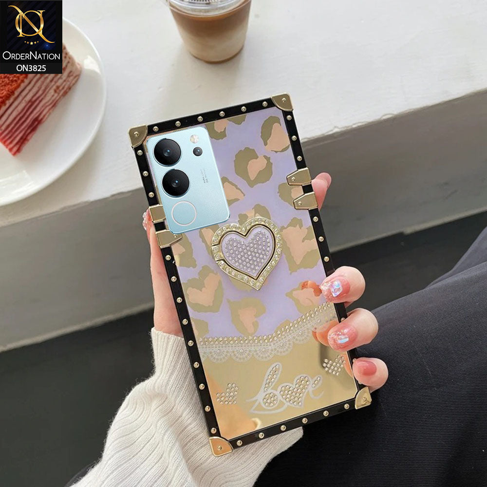 Vivo V29 Cover - Design 3 - Heart Bling Diamond Glitter Soft TPU Trunk Case With Ring Holder