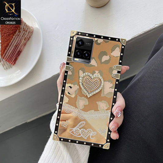 Vivo Y21 Cover - Design5 - Heart Bling Diamond Glitter Soft TPU Trunk Case With Ring Holder