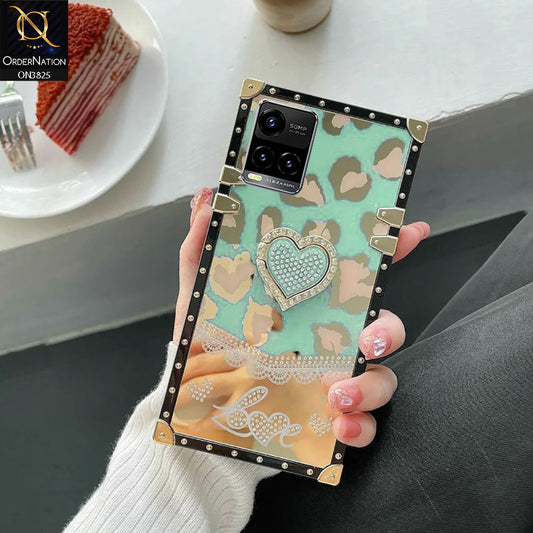 Vivo Y21 Cover - Design6 - Heart Bling Diamond Glitter Soft TPU Trunk Case With Ring Holder