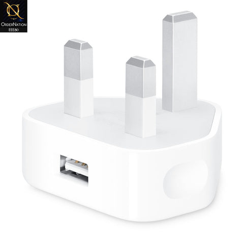 5W USB Power Adapter UK Pin With Lightning USB Cable For IOS Devices - White