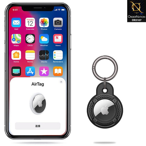 Apple Airtag Cover - Pink - Carbon Fiber Texture Round Keychain Holder Anti Lost Shockproof Protective Case (Apple Tag Not Included)