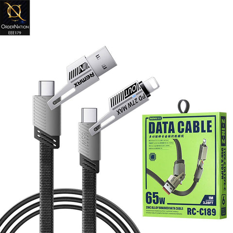 Remax RC-C189 65W 4 In 1 Multi Functional Braided Data Cable - Black