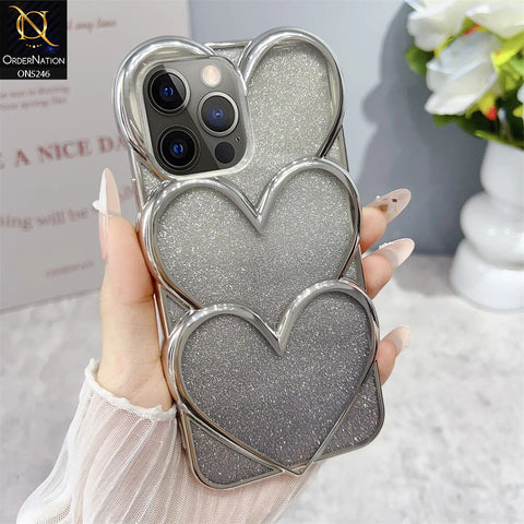 iPhone 13 Pro Cover - Black - New Trendy 3D Heart Gradient Bling Glitter Electroplating Borders Soft Case - (Glitter Does Not Move)