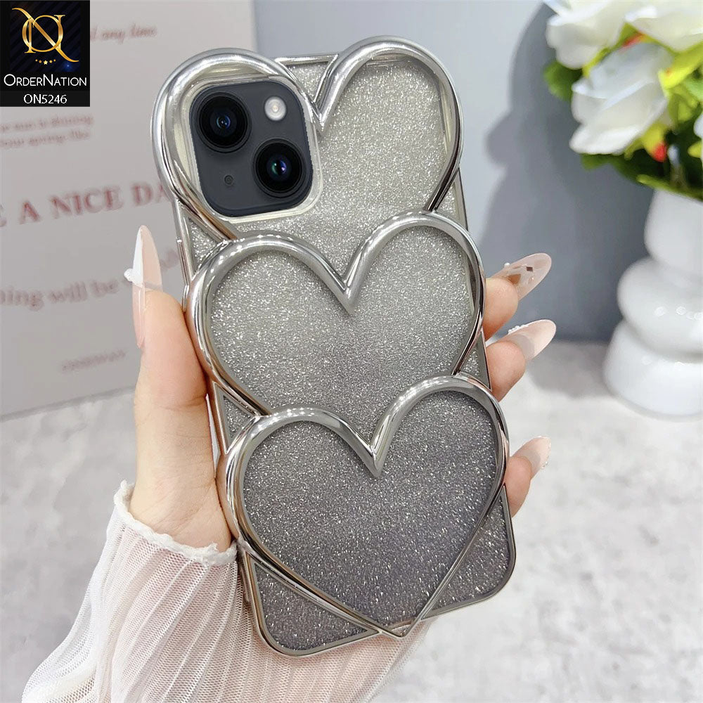 iPhone 13 Cover - Black - New Trendy 3D Heart Gradient Bling Glitter Electroplating Borders Soft Case - (Glitter Does Not Move)