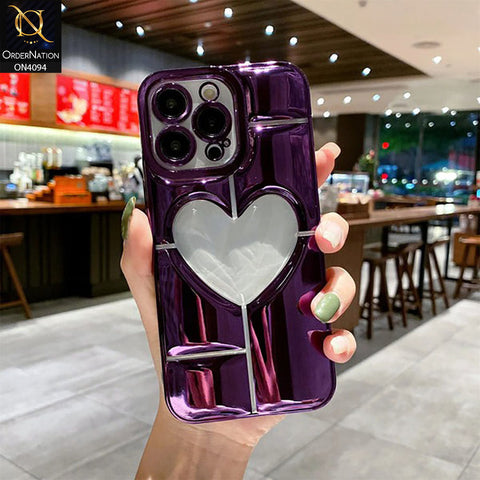 iPhone 14 Pro - Purple -  Electroplating 3D Hollow Love Heart Soft Case