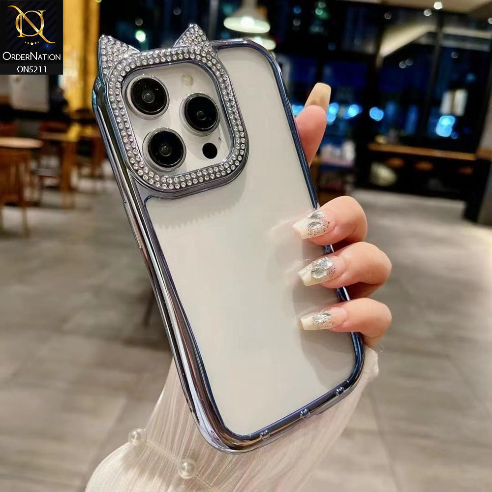 iPhone 13 Pro Max Cover - Blue - Luxury Cartoon Shiny Rhinestones Camera Border Soft Case