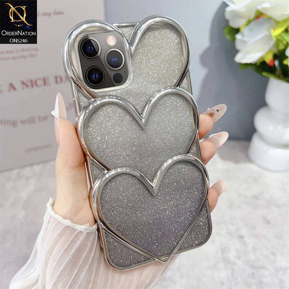 iPhone 12 Pro Max Cover - Black - New Trendy 3D Heart Gradient Bling Glitter Electroplating Borders Soft Case - (Glitter Does Not Move)