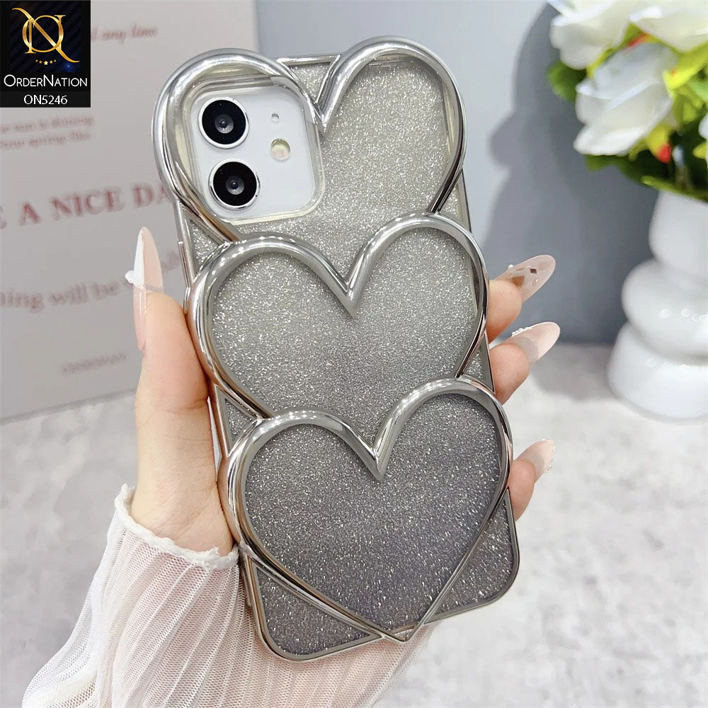 IPhone 12 Cover - Black - New Trendy 3D Heart Gradient Bling Glitter Electroplating Borders Soft Case - (Glitter Does Not Move)