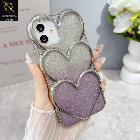 IPhone 11 Cover - Purple - New Trendy 3D Heart Gradient Bling Glitter Electroplating Borders Soft Case - (Glitter Does Not Move)