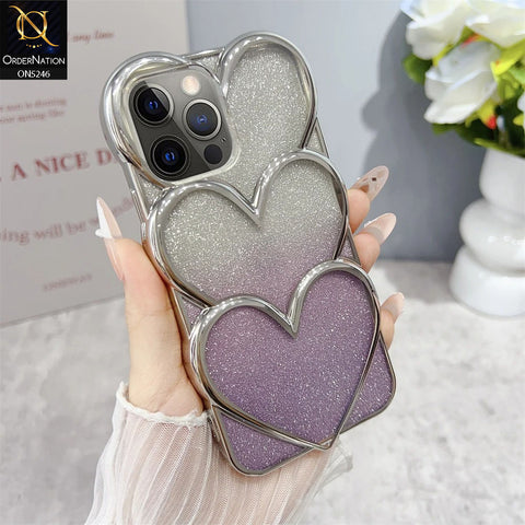 iPhone 13 Pro Cover - Purple - New Trendy 3D Heart Gradient Bling Glitter Electroplating Borders Soft Case - (Glitter Does Not Move)