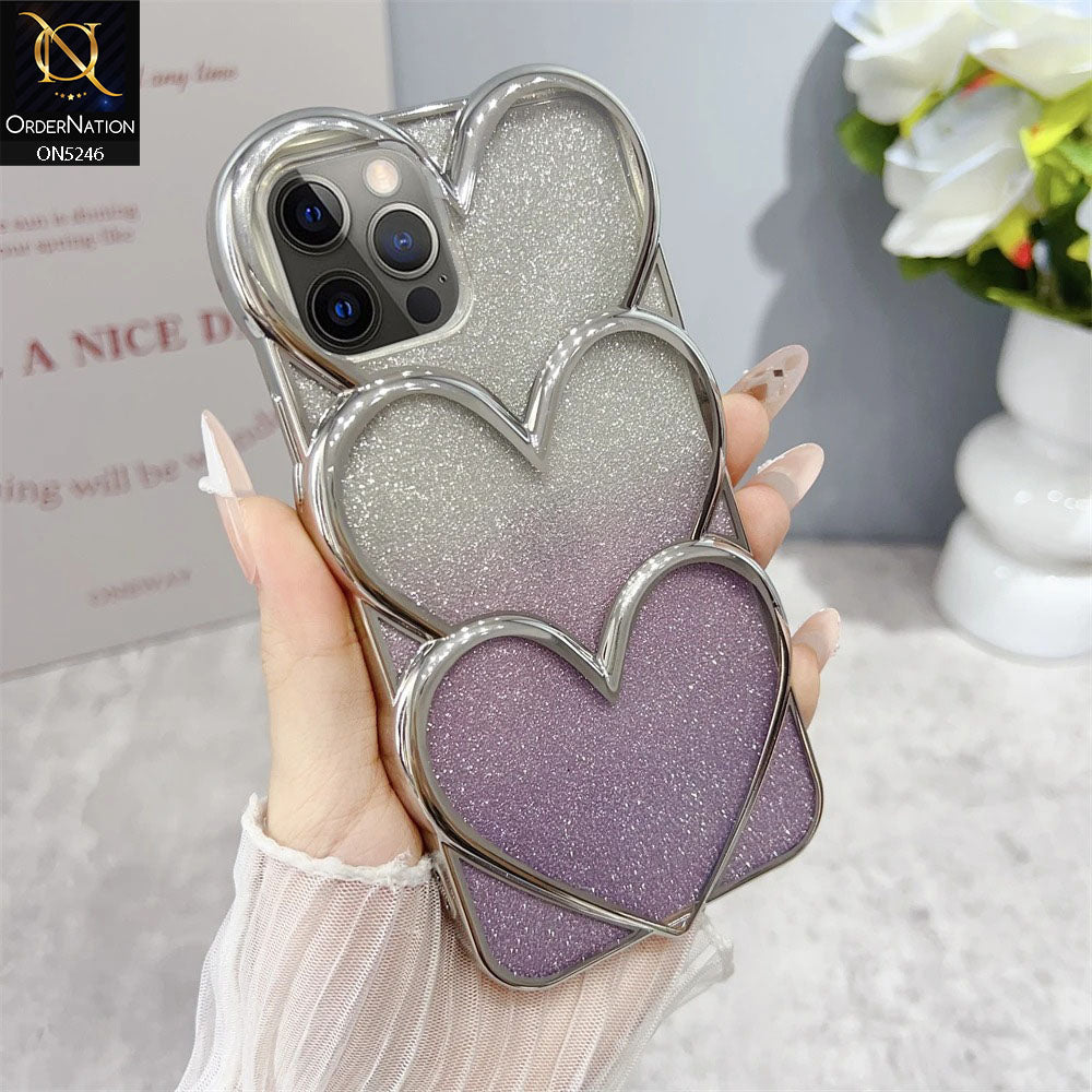 iPhone 12 Pro Cover - Purple - New Trendy 3D Heart Gradient Bling Glitter Electroplating Borders Soft Case - (Glitter Does Not Move)