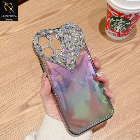 iPhone XS / X Cover - Purple - Shiny Bling Rhinestones 3D Heart Laser Electroplating Gradient Colour Soft TPU Case