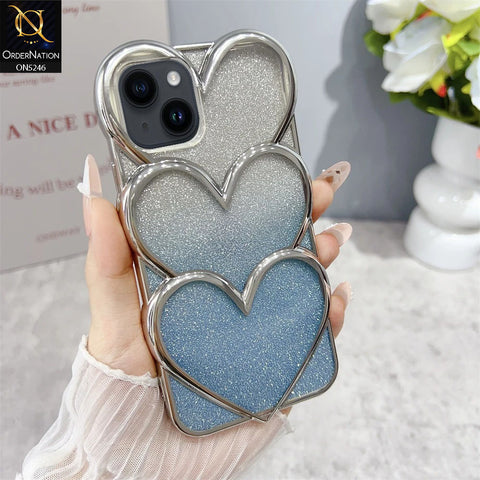 iPhone 13 Cover - Blue - New Trendy 3D Heart Gradient Bling Glitter Electroplating Borders Soft Case - (Glitter Does Not Move)