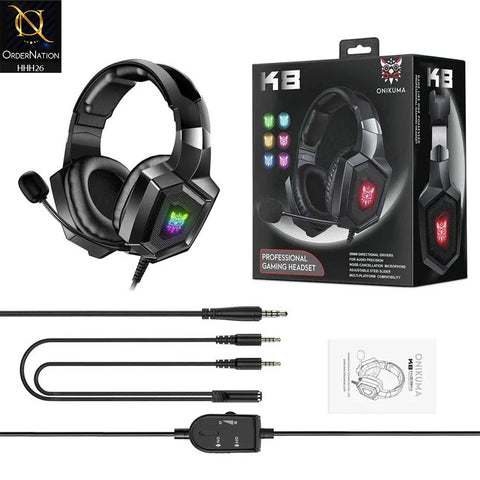 Onikuma K8 RGB Gaming Headphone with Microphone Volume Control - Black