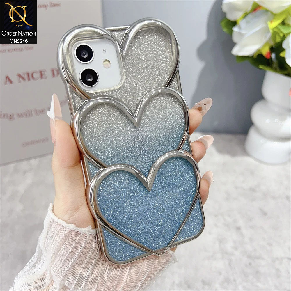 IPhone 12 Cover - Blue - New Trendy 3D Heart Gradient Bling Glitter Electroplating Borders Soft Case - (Glitter Does Not Move)