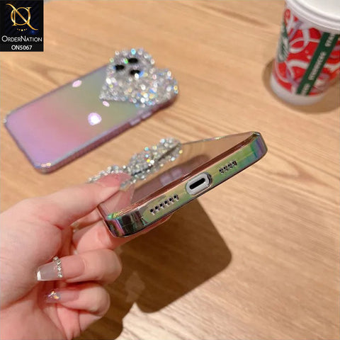 iPhone XS / X Cover - Purple - Shiny Bling Rhinestones 3D Heart Laser Electroplating Gradient Colour Soft TPU Case