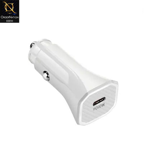 20W PD USB Type-C Fast Car Charger - White