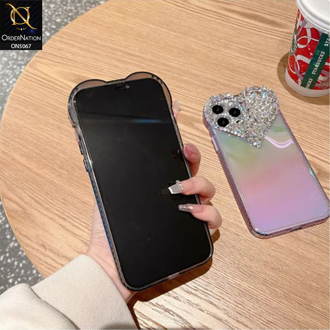 iPhone 15 Pro Max Cover - Purple - Shiny Bling Rhinestones 3D Heart Laser Electroplating Gradient Colour Soft TPU Case