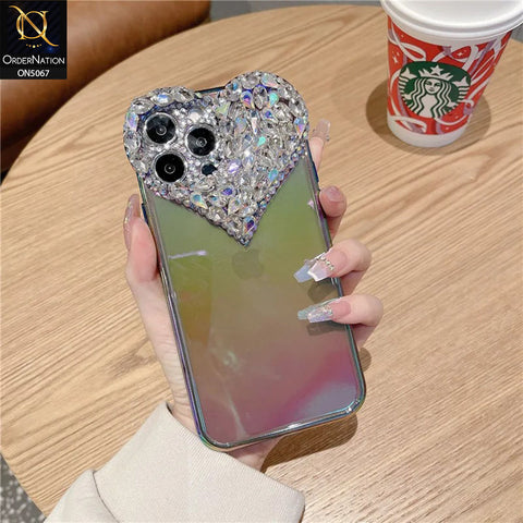 iPhone 15 Pro Max Cover - Purple - Shiny Bling Rhinestones 3D Heart Laser Electroplating Gradient Colour Soft TPU Case