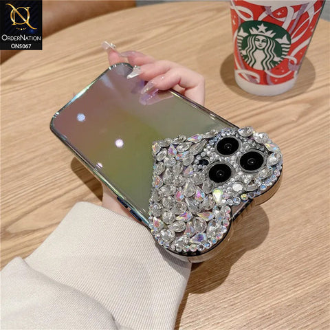 iPhone XS / X Cover - Purple - Shiny Bling Rhinestones 3D Heart Laser Electroplating Gradient Colour Soft TPU Case