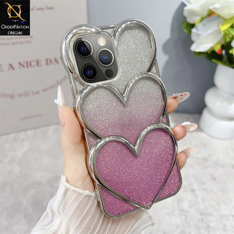 iPhone 16 Pro Max Cover - Pink - New Trendy 3D Heart Gradient Bling Glitter Electroplating Borders Soft Case - (Glitter Does Not Move)