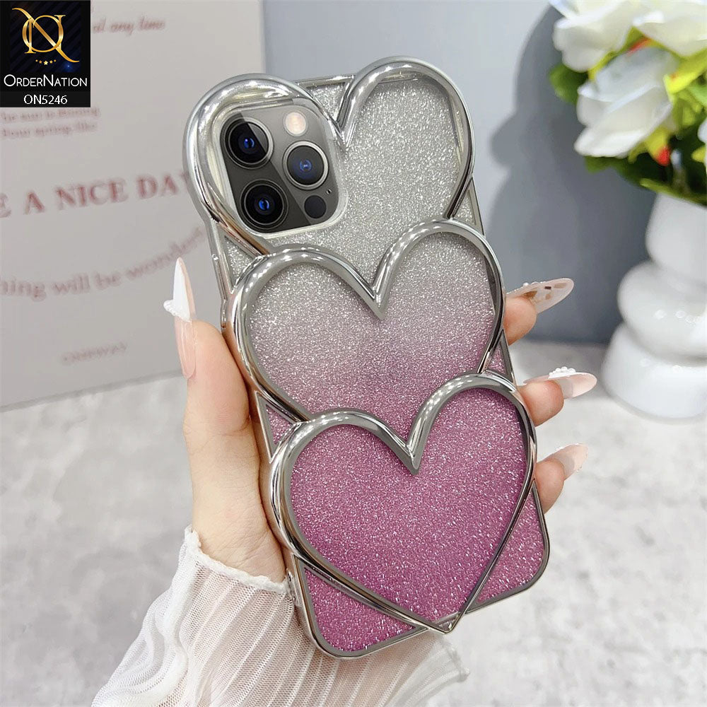 iPhone 12 Pro Max Cover - Pink - New Trendy 3D Heart Gradient Bling Glitter Electroplating Borders Soft Case - (Glitter Does Not Move)