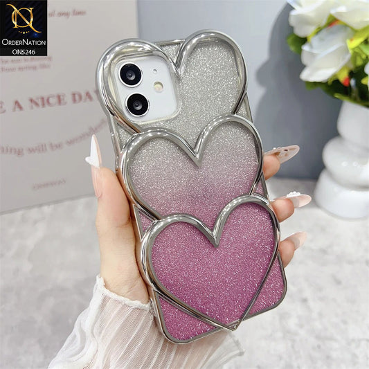 IPhone 11 Cover - Pink - New Trendy 3D Heart Gradient Bling Glitter Electroplating Borders Soft Case - (Glitter Does Not Move)