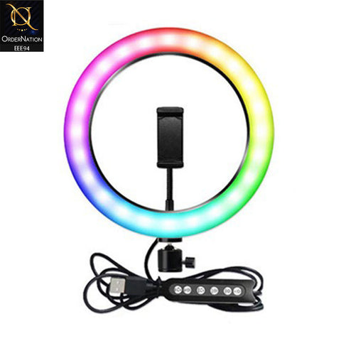 RGB LED Soft Ring Light 10 Inch MJ26 With Phone Holder - Black