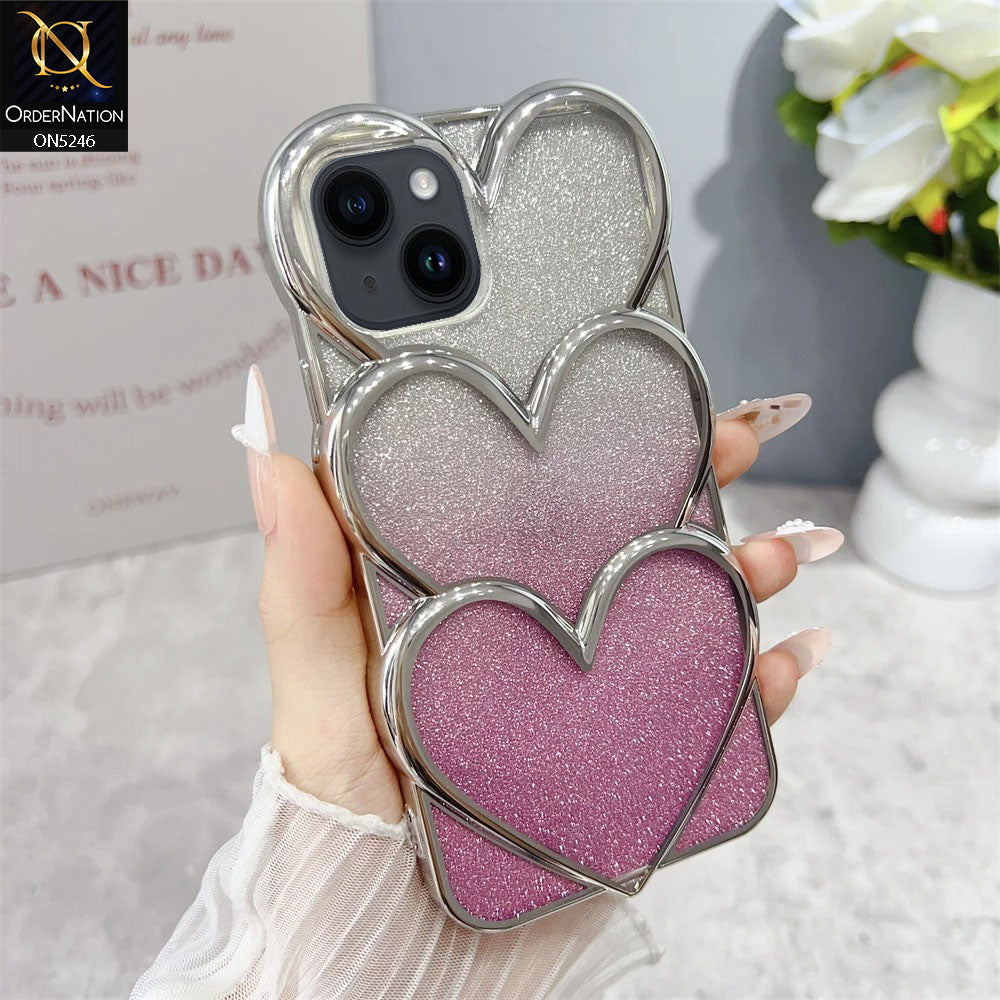 iPhone 13 Cover - Pink - New Trendy 3D Heart Gradient Bling Glitter Electroplating Borders Soft Case - (Glitter Does Not Move)