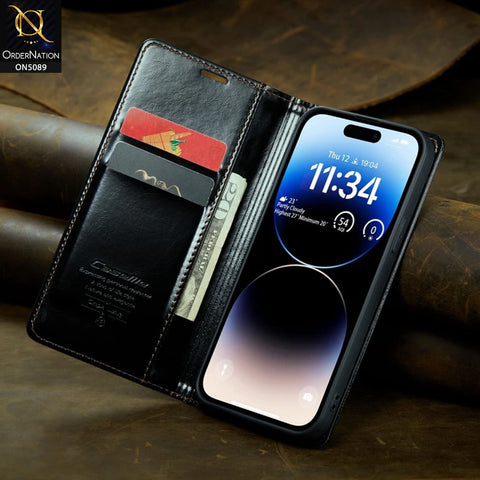 Samsung Galaxy A12 Nacho Cover - Black - CaseMe Classic Leather Flip Book Card Slot Case