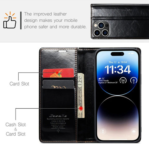 Samsung Galaxy S22 5G Cover - Black - CaseMe Classic Leather Flip Book Card Slot Case