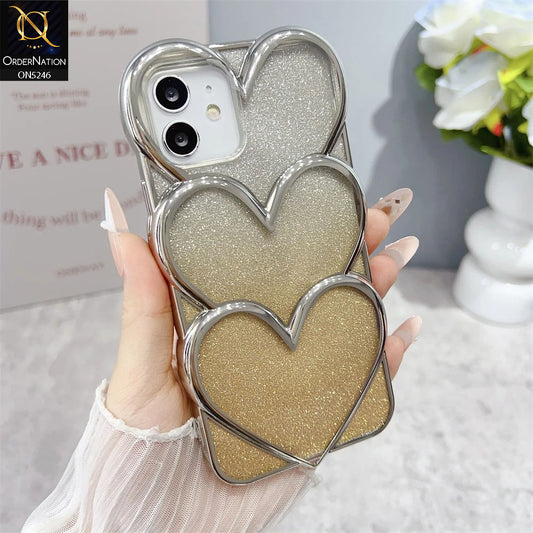 IPhone 12 Cover - Golden - New Trendy 3D Heart Gradient Bling Glitter Electroplating Borders Soft Case - (Glitter Does Not Move)