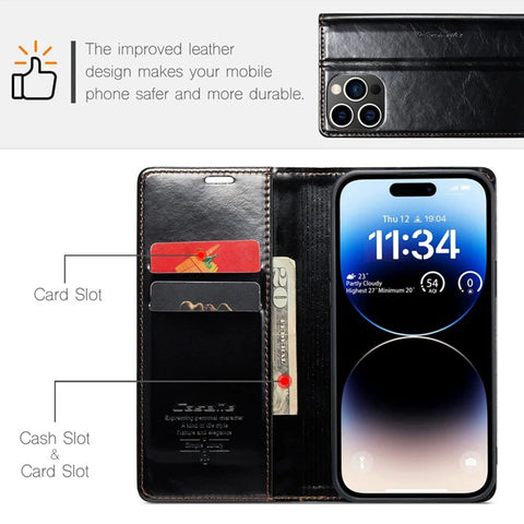 Samsung Galaxy A13 Cover - Black - CaseMe Classic Leather Flip Book Card Slot Case