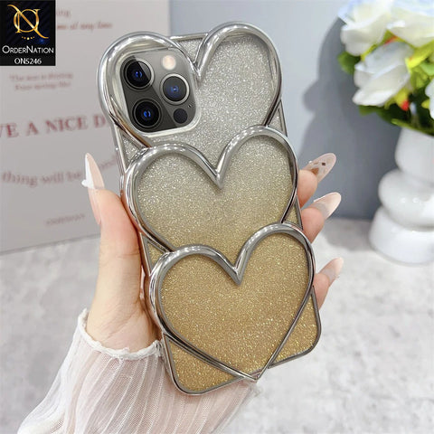 iPhone 12 Pro Max Cover - Golden - New Trendy 3D Heart Gradient Bling Glitter Electroplating Borders Soft Case - (Glitter Does Not Move)