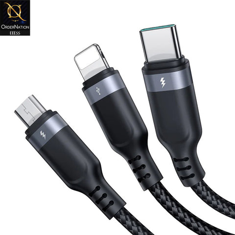 JOYROOM S-1T3018A18 Multi-Use 3.5A 1.2m USB-A to Lightning + Type-C + Micro 3-in-1 Data Cable - Black