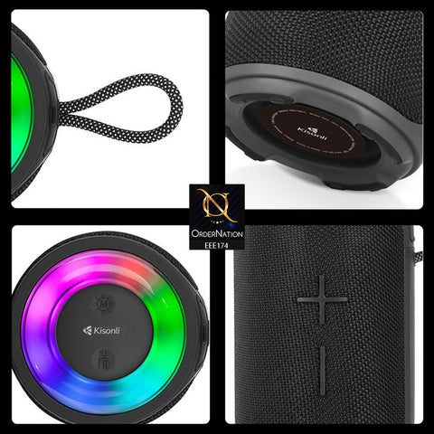 Kisonli Q23 Portable Bluetooth RGB Speaker with 1800mAh Ultra Strong Bass - Black