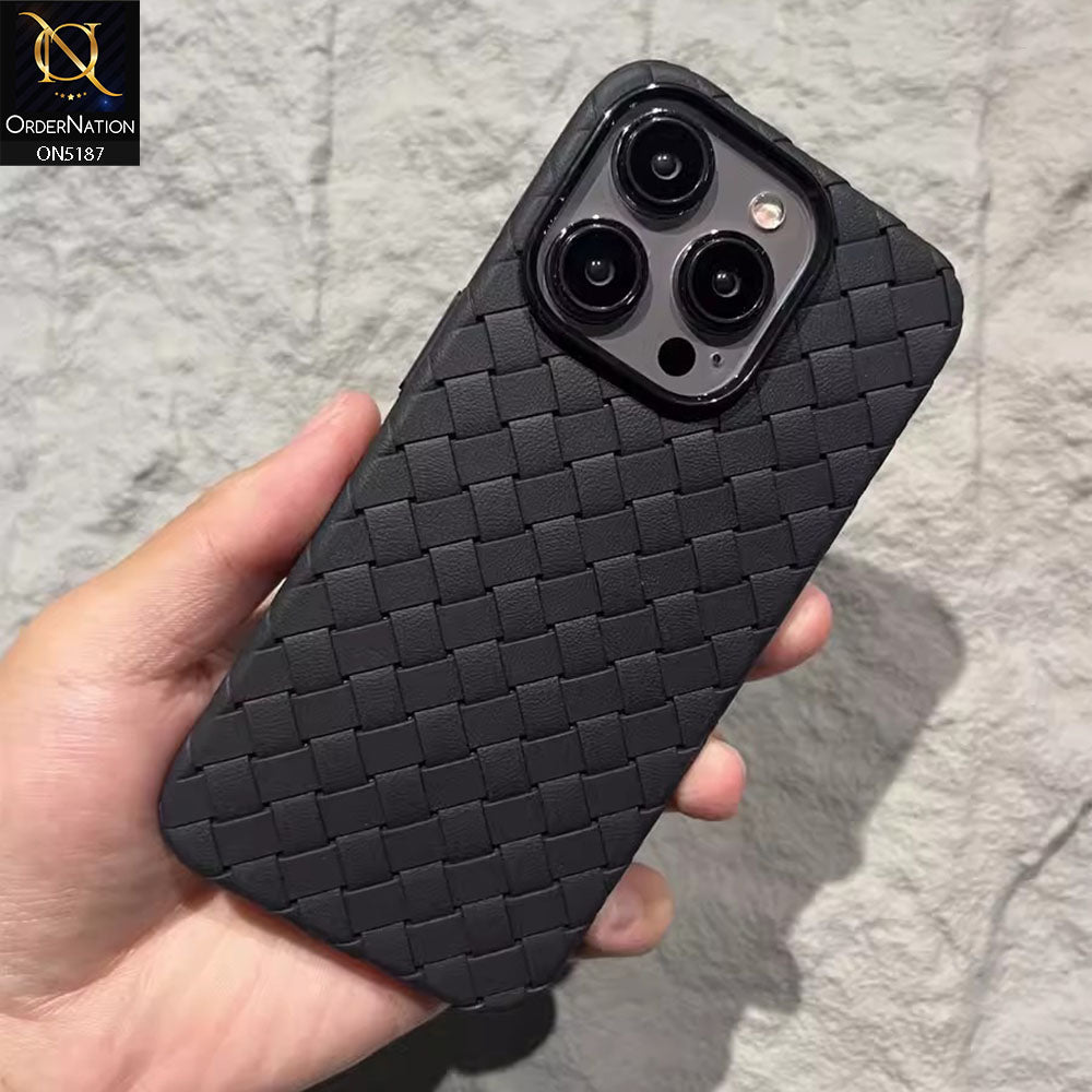 iPhone 14 Pro Cover - Black - New Woven Design Leather Feel Soft TPU Case