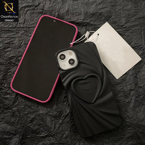 iPhone 15 Cover - Black - 3D Heart Wrinkle Fold Design Soft Silicon Case