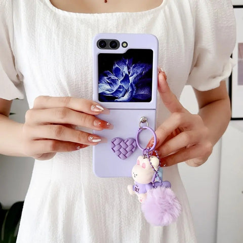 Samsung Galaxy Z Flip 4 5G Cover - Purple - Cartoon doll for ball diamond grid love anti fall protective cover